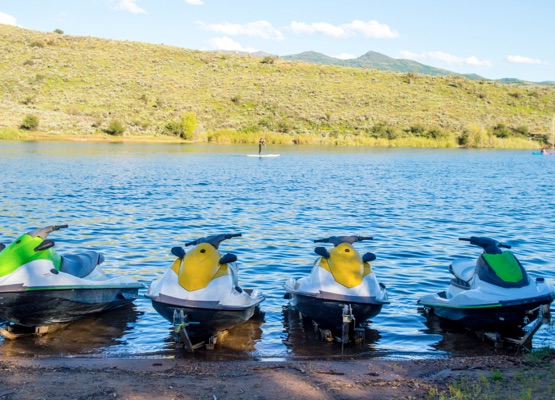 This shot was taken in the evening at a mountain lake in Utah. Overnight and day campers enjoy water recreation and fishing